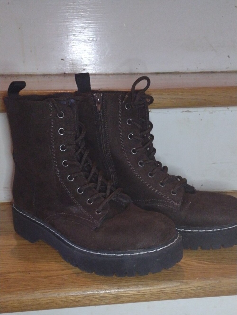 UNIONBAY Dark Brown Lace-Up Suede Combat Boots